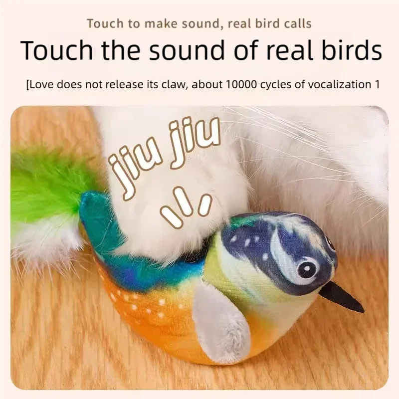 Jouet interactif pour chat, oiseau électrique simulé avec son d'oiseau qui chante et ailes qui battent, jouet en peluche à mâcher pour chatons et chats, jouet pour animaux de compagnie