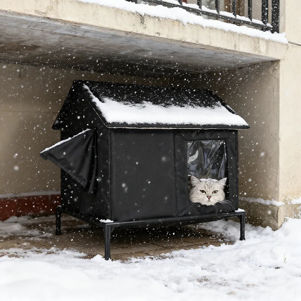 Buitenkattenhuis, waterdicht, volledig geïsoleerd en zelfverwarmend, voor zwerf- en wilde katten, en binnenkattenmanden.