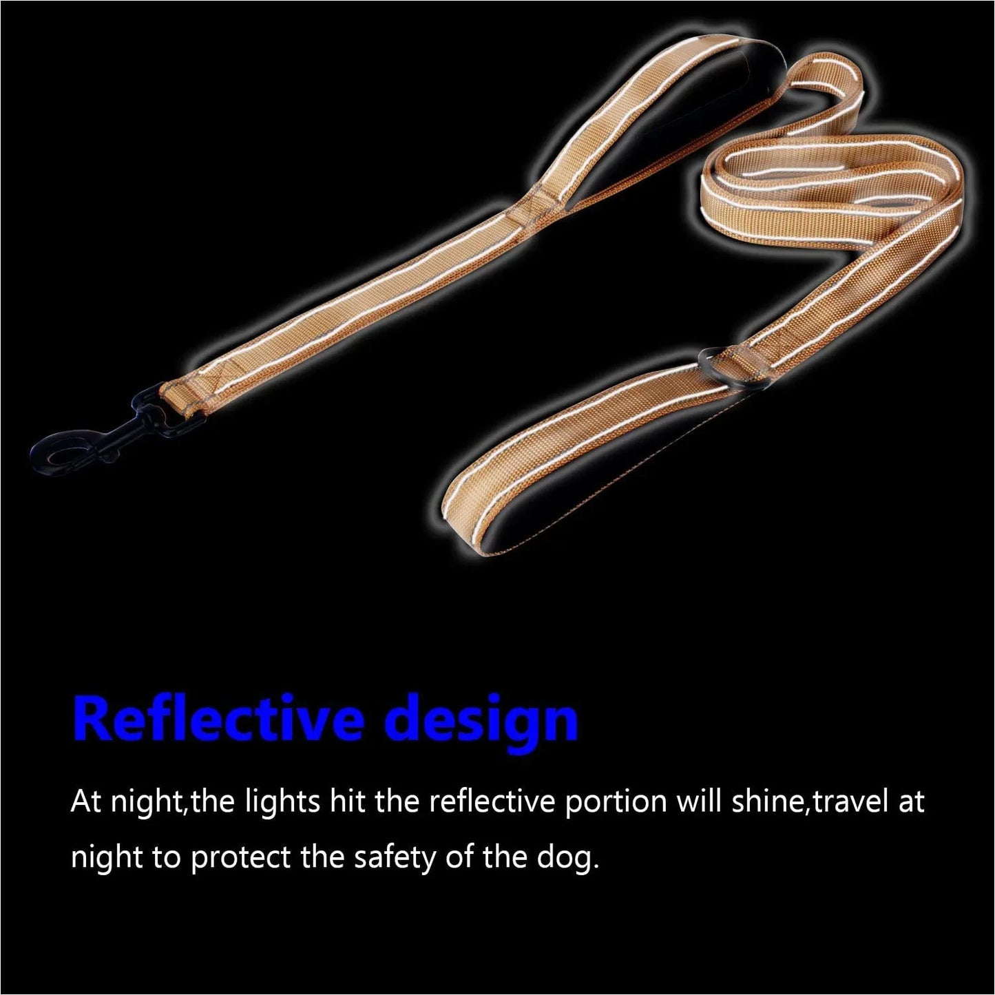 Laisse chien double poignée réfléchissante – Nylon robuste, L 150 cm & XL 180 cm