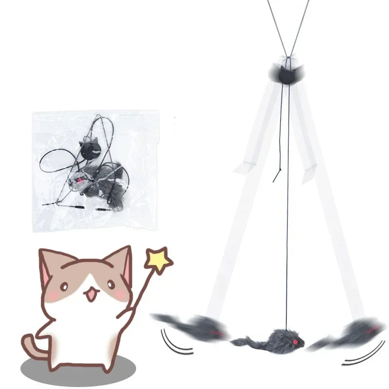 Jouet interactif pour chat – Souris suspendue à porte, bâton rétractable 1,8 m