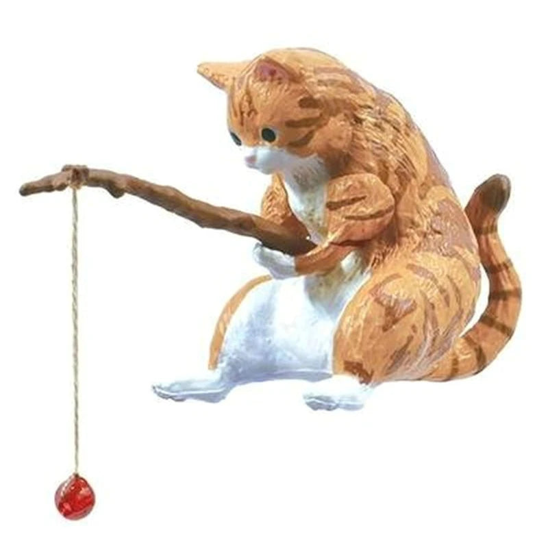 Figurine chat pêcheur en résine — Déco aquarium & jardin miniature