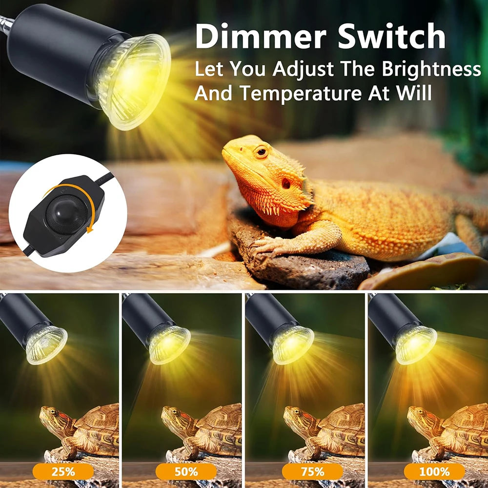 Lampe Chauffante UVA/UVB pour Reptiles – 50W, Spot Rotatif Dimmable