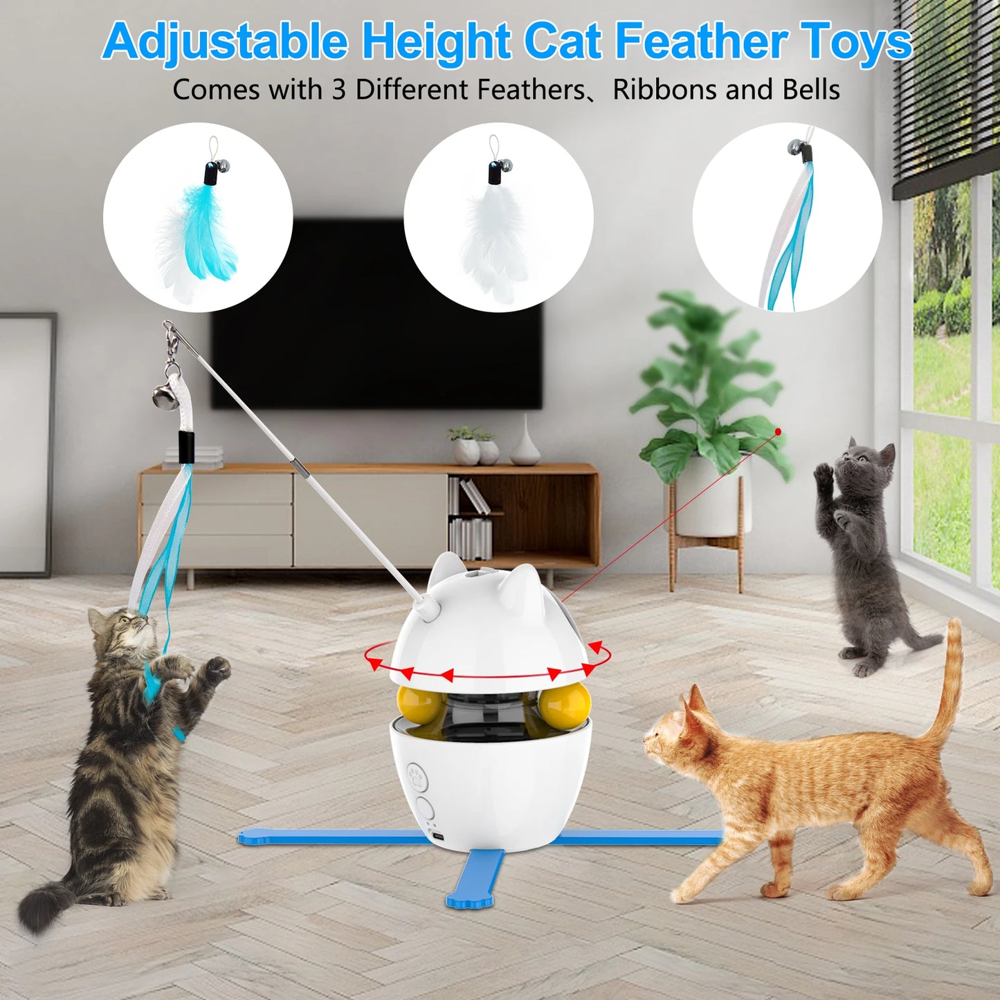 Jouet Interactif 4 en 1 pour Chat – Laser, Plume & Balle | Rechargeable USB