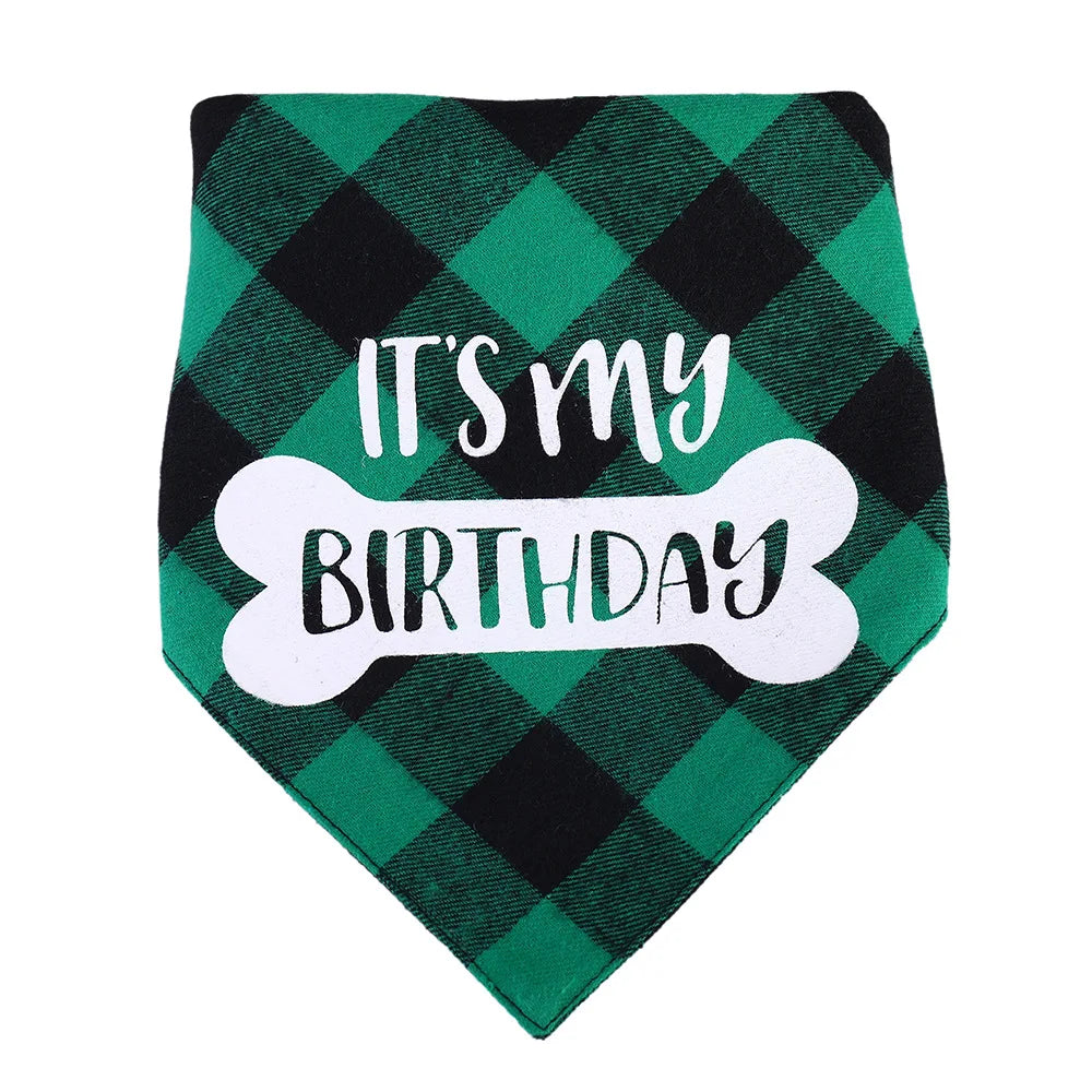Bandana Anniversaire pour Chien — Écharpe Triangulaire À Carreaux