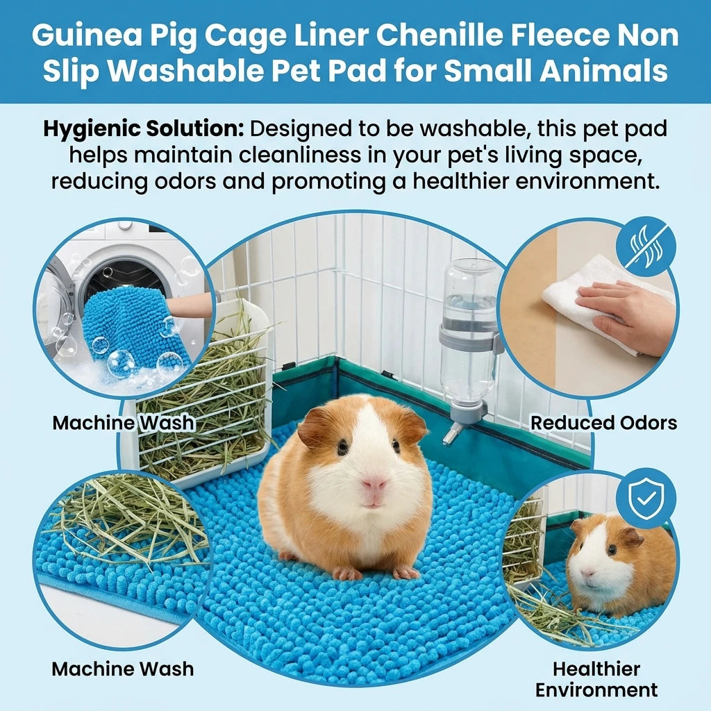 Tapis de cage en chenille polaire antidérapant et lavable pour cochon d'Inde, lapin, hamster et petits animaux