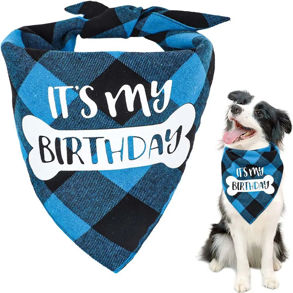 Bandana Anniversaire pour Chien — Écharpe Triangulaire À Carreaux