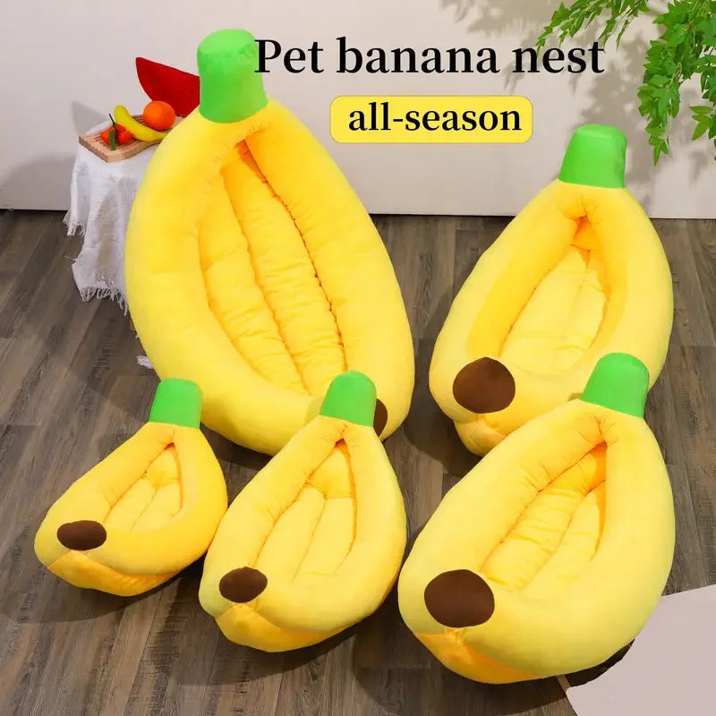 Lit nid en forme de banane pour chien et chat — Velours lavable