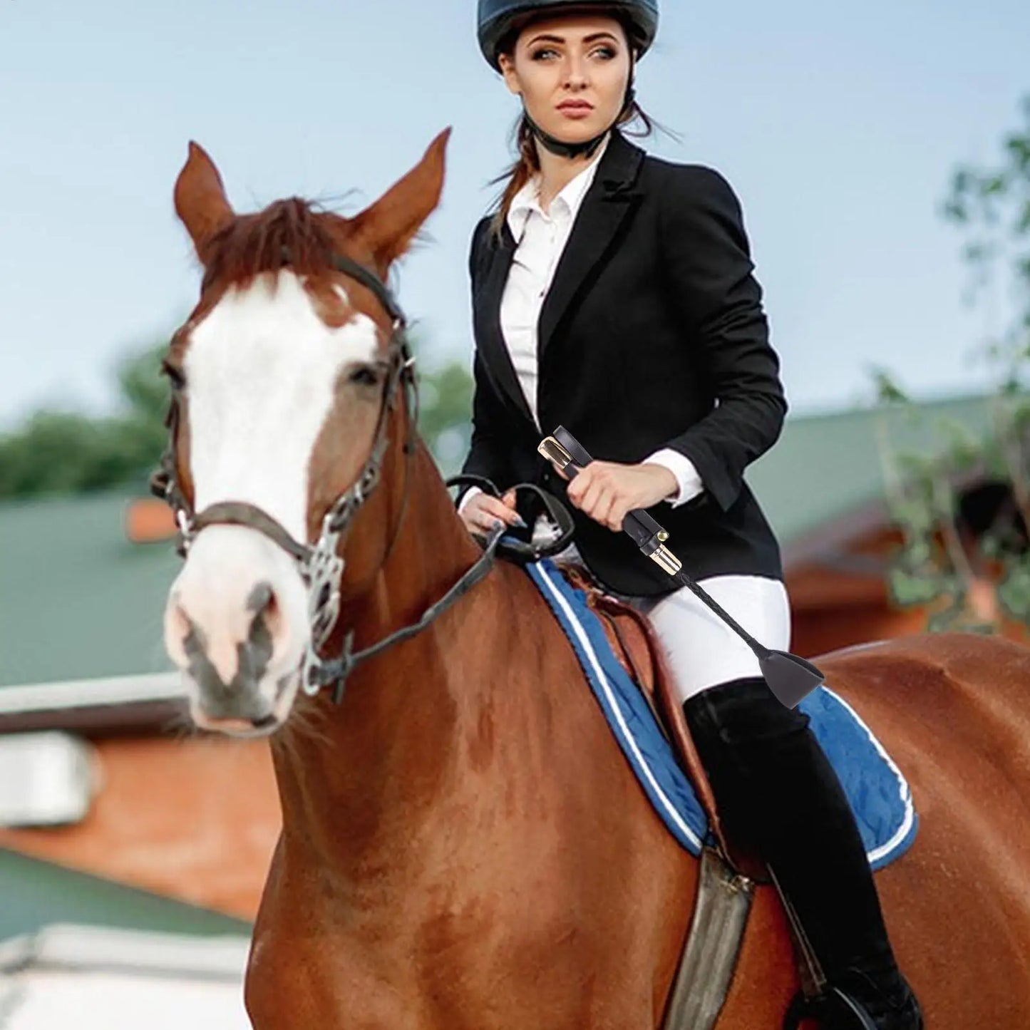 Cravache d'équitation en cuir PU – Poignée antidérapante (30 / 45 / 54 / 60 cm)