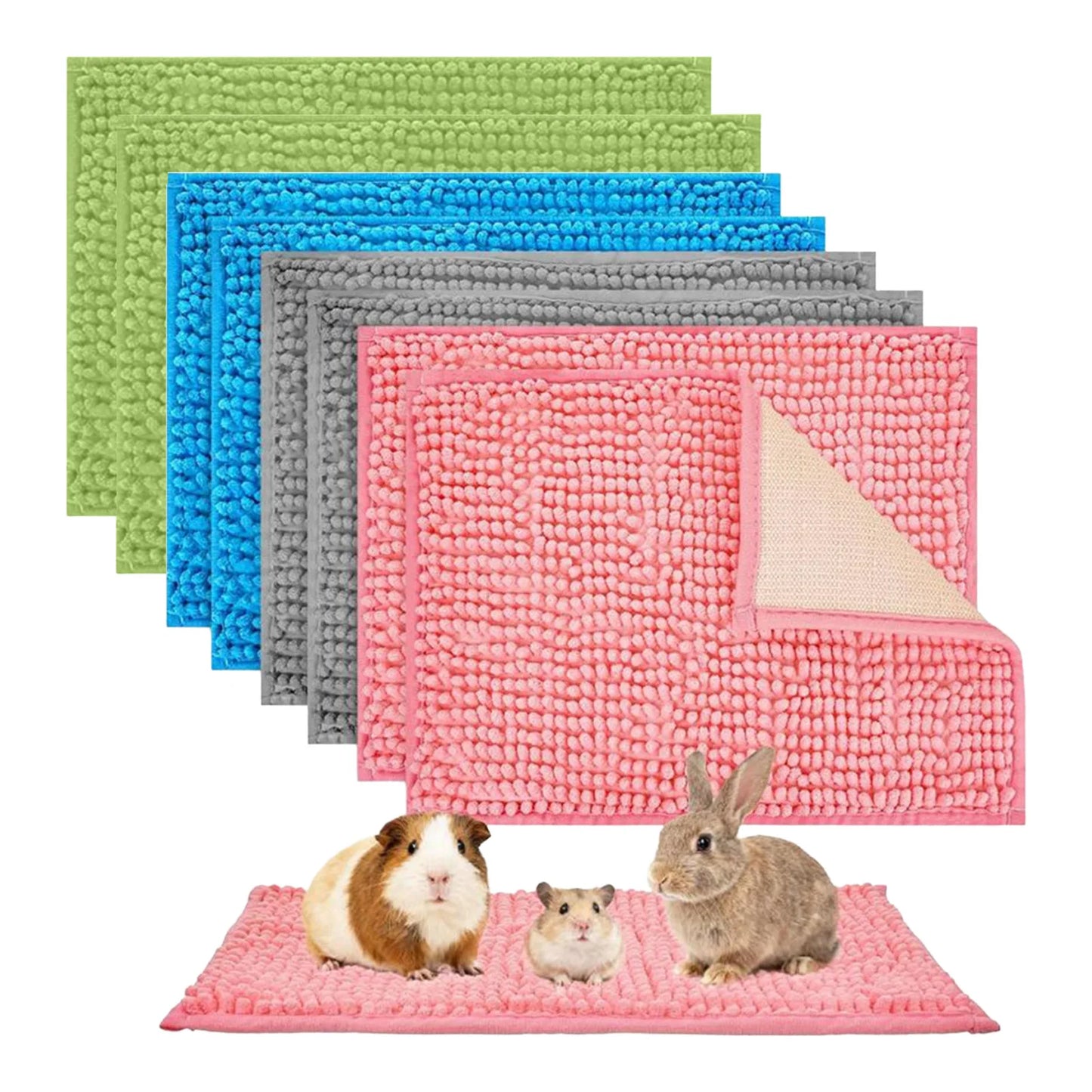 Tapis de cage en chenille polaire antidérapant et lavable pour cochon d'Inde, lapin, hamster et petits animaux
