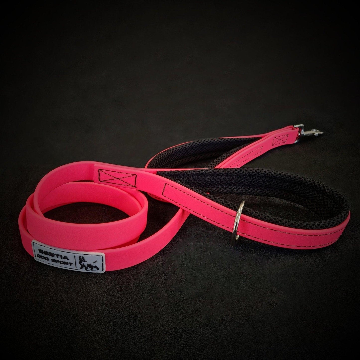 Hondenriem met dubbele handgreep BESTIA DOG SPORT neonroze