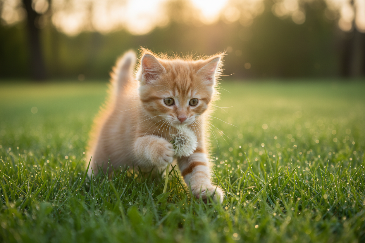 Chaton jouant dans l'herbe