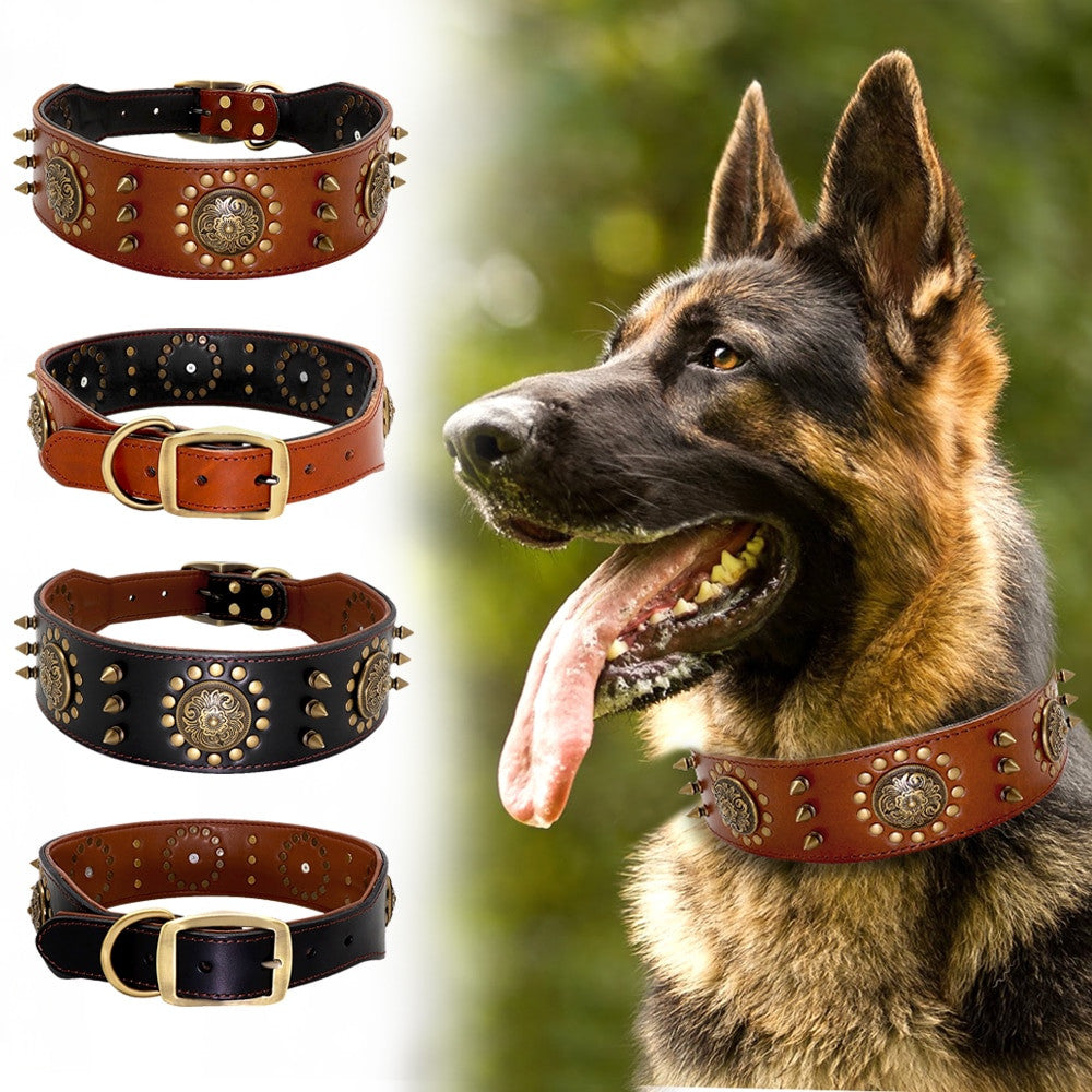 Collier en Cuir à Pointes pour Chien – Réglable, Noir & Marron