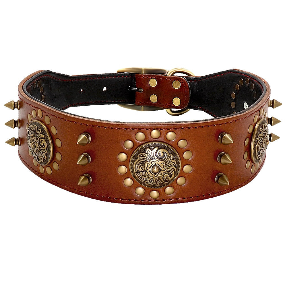 Collier en Cuir à Pointes pour Chien – Réglable, Noir & Marron