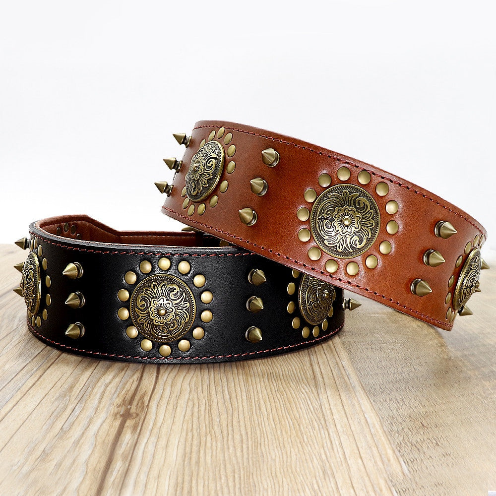 Collier en Cuir à Pointes pour Chien – Réglable, Noir & Marron