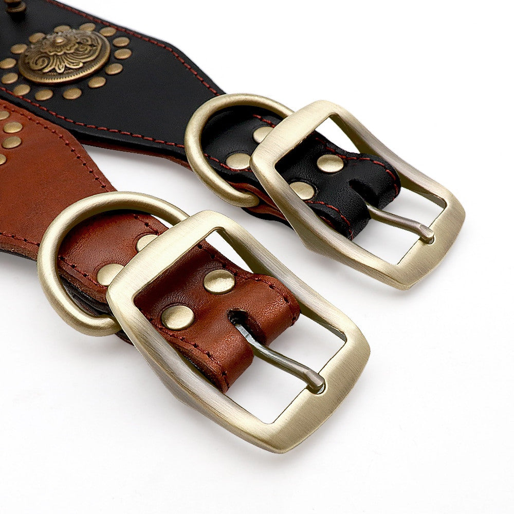 Collier en Cuir à Pointes pour Chien – Réglable, Noir & Marron